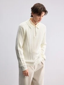 RONVEXI 男士素色插肩袖長袖半拉鍊休閒毛衣，秋冬款 - 彩色 - 查看 4
