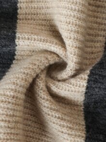 EMERY ROSE Fall Winter Striped V‑Neck Knit Cardigan, Button Front Balloon Sleeve Loose Sweater Jacket - Multicolor - View 6