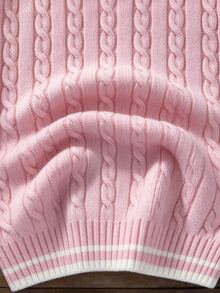 Manfinity Homme Men's V-Neck Sleeveless Knitted Striped Vest - Pink - View 6