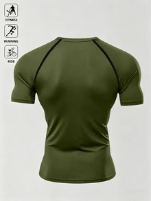 Gym Rark 男士休閒運動跑步健身印花短袖T恤，健身房穿搭 - 軍綠色 - 查看 2