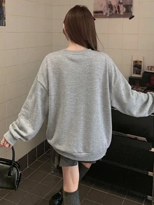 DAZY Kaos Lengan Panjang Kasual Wanita dengan Motif Huruf & Karakter untuk Sehari-hari - Grey - View 6