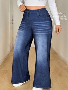 Flexra Festival Plus Size Women's Blue Stretch Sexy Slim Fit Straight Leg Jeans - Dark Wash - View 5