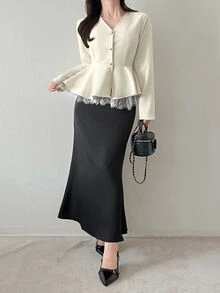 FRIFUL Women's V-Neck Casual Versatile Daily Outing Long Sleeve Jacket - White - View 2