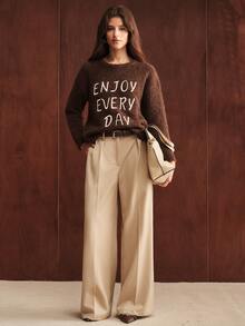 Anewsta Women's Fall/Winter Dark Brown Elegant Embroidered Decor Loose Comfortable Knit Top, Country Boho, Winter Clothes, Christmas Jumper, Going Out Party - Coffee Brown - View 3