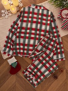 Dream Adore Plaid Print Lapel Front Open Long Sleeve Long Pants Pajama Set - Multicolor - View 2