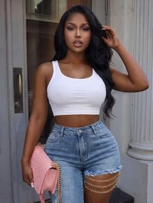 Slaydiva Quần jeans nữ túi cài nút, mài rách, gấu sờn - Màu xanh lam - Xem 6