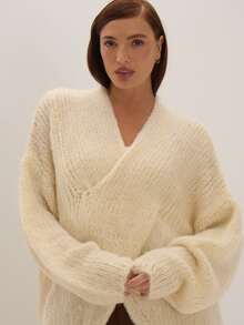 MUSEYN Cream Knit Wrap Detail Oversized Sweater Cosy Versatile Everyday Casual New Season Fall - Cream - View 5