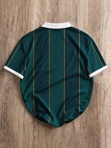 OldRiff 男士百搭條紋字母印花短袖 Polo 衫 - 綠色 - 查看 2