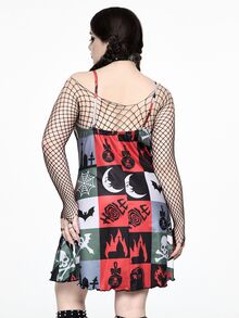 ROMWE Goth Y2K Christmas Dark Multi-Element Skull & Bell Sexy Dark Girl All-Over Print Mini Dress For Women - Multicolor - View 4