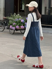 Dazy Kids 青少年女孩秋季服飾 青少年女孩牛仔吊帶裙 - 深色水洗藍 - 查看 6