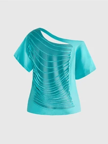ROMWE Y2K Punk Cross Studded Design Back Burnout Hollow Out Loose Fit T-Shirt Solid Color Versatile - Mint Green - View 4
