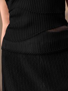 Anewsta ملابس علوية نسائية من الشبك الرقيق مع تصميم مرقع ومحبوكة مضلعة - الأسود - مشاهدة 3