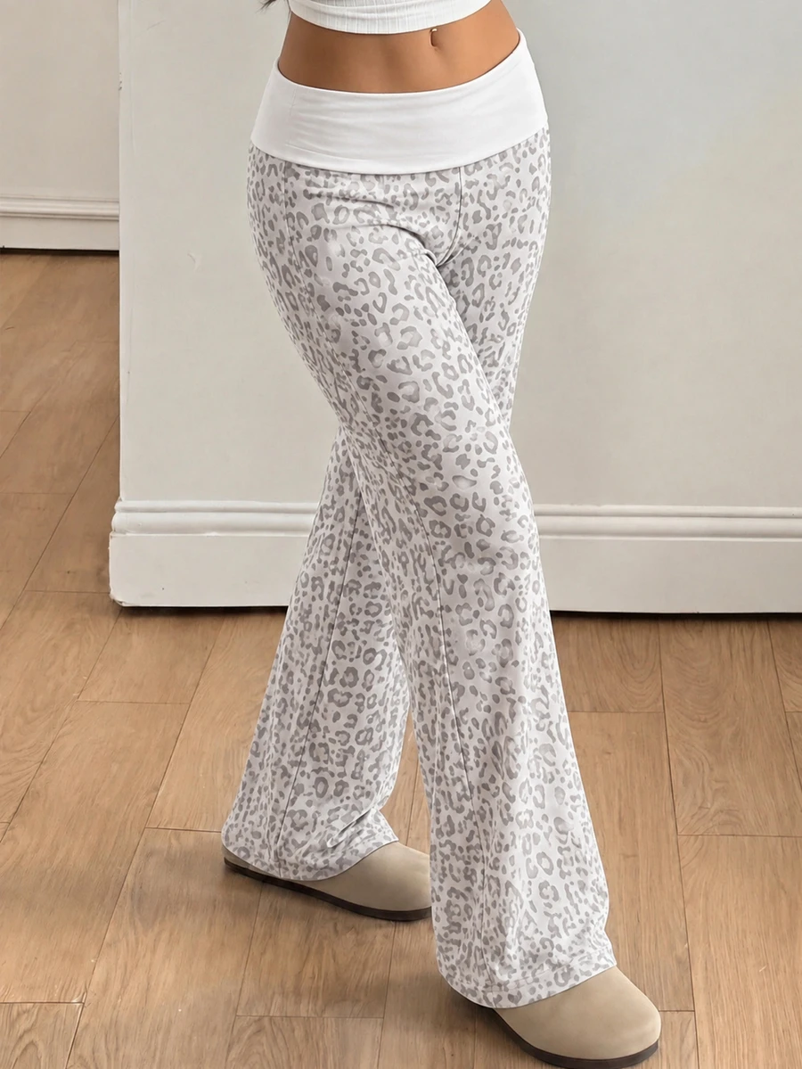 Teen Girls Casual Long Pants With Leopard Print, Suitable For Autumn/Winter - Multicolor - View 1