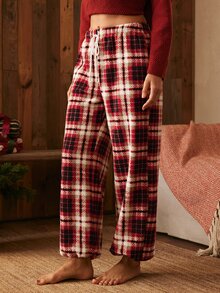 Lullawish Women's Gradient Plaid Fuzzy Casual Loungewear Lantern Pants - Hot Pink - View 3