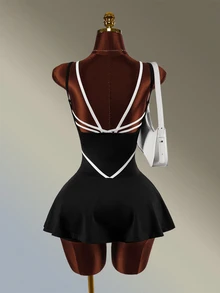 Amplova Women's Colorblock Patchwork Fashion Minimalist Sports Dress Tennis Daily Fashion Workout Gym Going Out Casual Sexy Black Backless Fitness Outdoor - Black and White - View 4