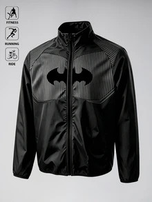 Manfinity BATMAN X SHEIN Men's Patchwork Striped Bat Pattern Zip-Up Casual Sports Jacket - Multicolor - View 3