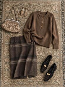 Grovea Plus Size Women's Button Front Henley Collar Knit Sweater, Casual Long Sleeve Raglan Sleeve Pullover Top For Autumn/Winter - Camel - View 7