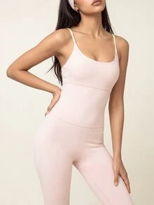 SHEIN BAE Women's Criss-Cross Back Design Spaghetti Strap Sports Jumpsuit - Baby Pink - View 6