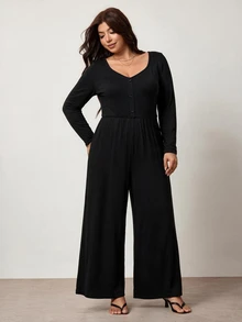 Enliva Plus Size Women's Casual Everyday Elastic Long-Sleeved Slim Fit Black Dress Apple,Rounded Body - Black - View 6