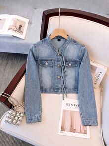 GlowEve Women's Single-Breasted Fashion Short Denim Jacket - Blue - View 1