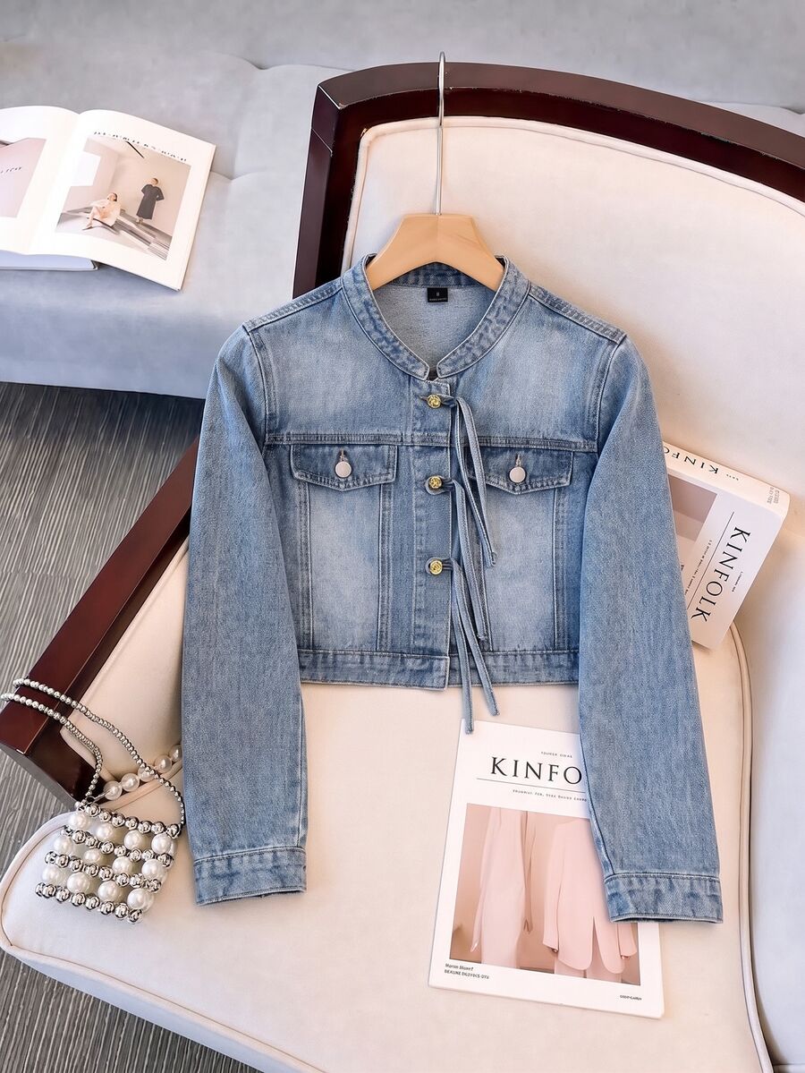 GlowEve Women's Single-Breasted Fashion Short Denim Jacket - Blue - View 1