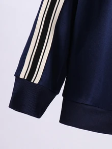 SHEIN Teen Boy Colorblock Long Sleeve Sweatshirt And Sweatpants Casual Daily Set - Navy Blue - View 6