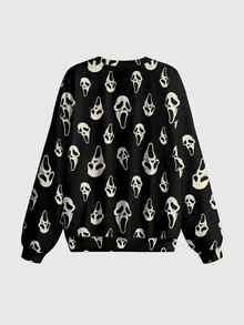 ROMWE Skull Dark Gothic Plus Size Pullover Sweatshirt - Black - View 2