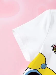 THE POWERPUFF GIRLS X SHEIN Atasan Kasual Lengan Pendek Leher Bulat Motif Kartun untuk Bayi Perempuan - Putih - View 8
