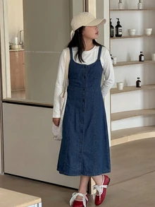 Dazy Kids 青少年女孩秋季服飾 青少年女孩牛仔吊帶裙 - 深色水洗藍 - 查看 3