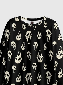 ROMWE Skull Dark Gothic Plus Size Pullover Sweatshirt - Black - View 3