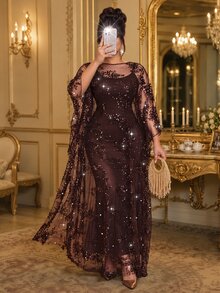 Roveilla Bộ 2 món phối đồ size lớn phong cách thanh lịch cho tiệc trang trọng mùa thu năm mới - màu nâu - Xem 6