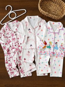 SHEIN 女嬰圓領長袖上衣與長褲休閒日常居家睡衣套裝 - 米色 - 查看 12