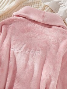SHEIN 秋冬女款居家長袖睡袍，加厚法蘭絨，粉色調，背面愛心刺繡，優雅甜美，適合假期居家穿著 - 粉色 - 查看 6