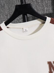 SHEIN 青少年男孩條紋拼接配色長袖衛衣與字母印花運動長褲套裝 - 彩色 - 查看 4