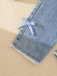 2件組女童秋冬返校服飾 8-12歲 藍色休閒時尚荷葉邊長袖 2合1領口上衣附鈕扣 鬆緊腰 3D蝴蝶結長褲 舒適柔軟可愛 通勤適用 春/秋/冬 外出禮物 - 藍色 - 查看 6