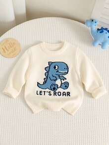 男女嬰兒/幼兒秋冬保暖內裡加厚可愛恐龍圖案毛衣，嬰兒毛衣，聖誕 - 霧霾藍 - 查看 3