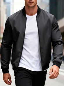 ARLO REED 男士休閒素色通勤拉鍊夾克外套 - 深灰色 - 查看 1