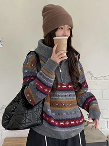DAZY Women's All-Over Print Casual Versatile Daily Wear Long Sleeve Sweater Fall - Multicolor - View 2