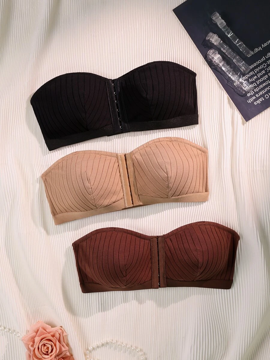 SHEIN 3pcs Fashionable Minimalist Comfortable Bandeau Bra Set - Multicolor - View 1