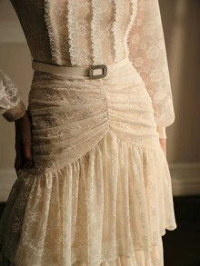 MOTF PREMIUM WOMEN'S SOLID COLOR PLEATED DESIGN LAYERED HEM ELEGANT LONG DRESS - Apricot - View 6