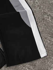SHEIN Men's Teen Patchwork Colorblock Baggy Streetwear Woven Wide Leg Pants, Fall New Arrival, Suitable For Sports Casual Black - Black - View 6