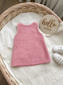 SHEIN 新生女嬰可愛紅色休閒卡通刺繡圖案秋冬洋裝 - 藕粉色 - 查看 4