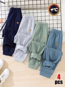 SHEIN 4件/組 買2送2 童裝青少年男孩休閒學院風極簡實用多功能運動長褲，男孩套裝，適合春/夏、情人節、約會、秋季、秋季服飾、秋冬季節穿著 - 彩色 - 查看 2