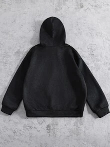 SHEIN 青少年男孩字母與數字圖案休閒日常運動衫 - 黑色 - 查看 5