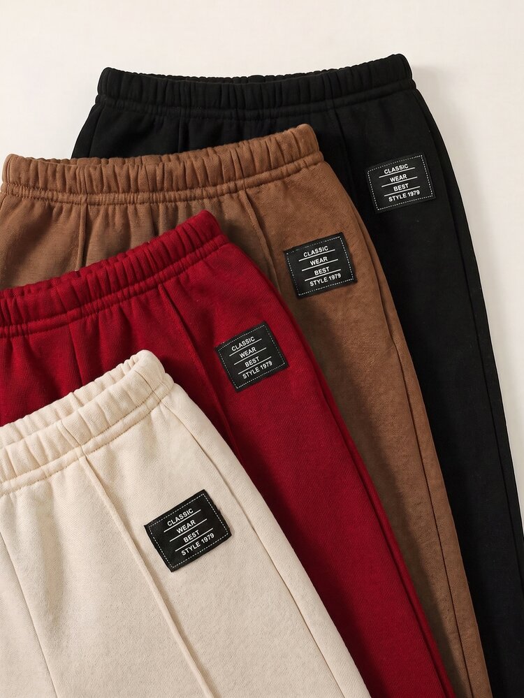 SHEIN Set 4 quần dài jogger cho bé trai và bé gái, màu trơn, cạp chun, phong cách thường ngày đa năng cho mùa thu/đông, dễ phối đồ - Nhiều màu - Xem 4