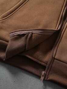 ROMWE MEN Goth Men's Hooded Long Sleeve Zip-Up Pocket Printed Sweatshirt - Coffee Brown - View 7