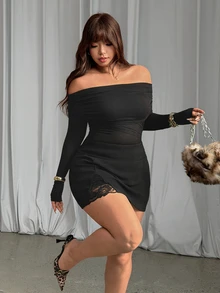 GalTyme Plus Size Sexy French Lace Patchwork Skort - Black - View 4