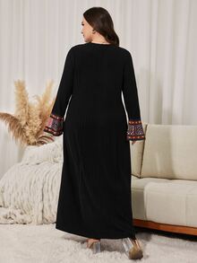 Lacomfia Plus Size Vacation Fashion Geometric Print Dress - Black - View 2