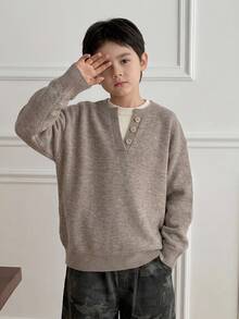 Dazy Kids Tween Boys Autumn/Winter 2 In 1 Drop Shoulder Sweater - Khaki - View 7