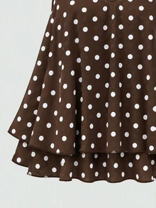 Sweetra CURVE Plus Size Woven Bamboo Brown Polka Dot Pure Cotton Double Layer Ruffle Versatile Commuter Camisole - Brown - View 4